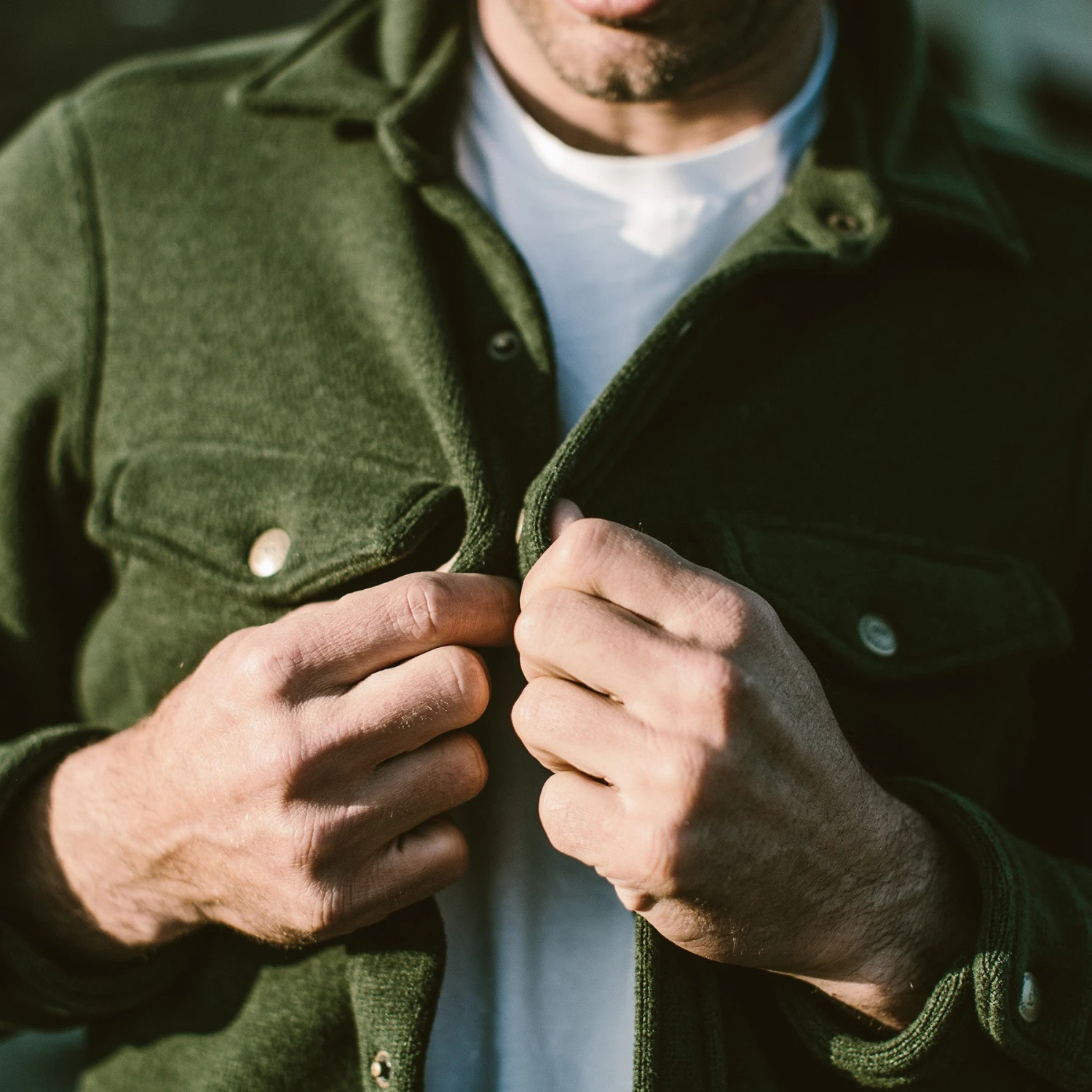 None The Big Sur Jacket In Heather Olive Polartec - Image 7