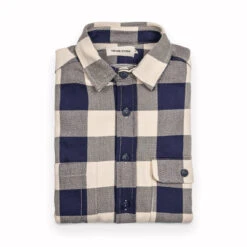 The Moto Utility Shirt In Natural & Navy Buffalo Plaid