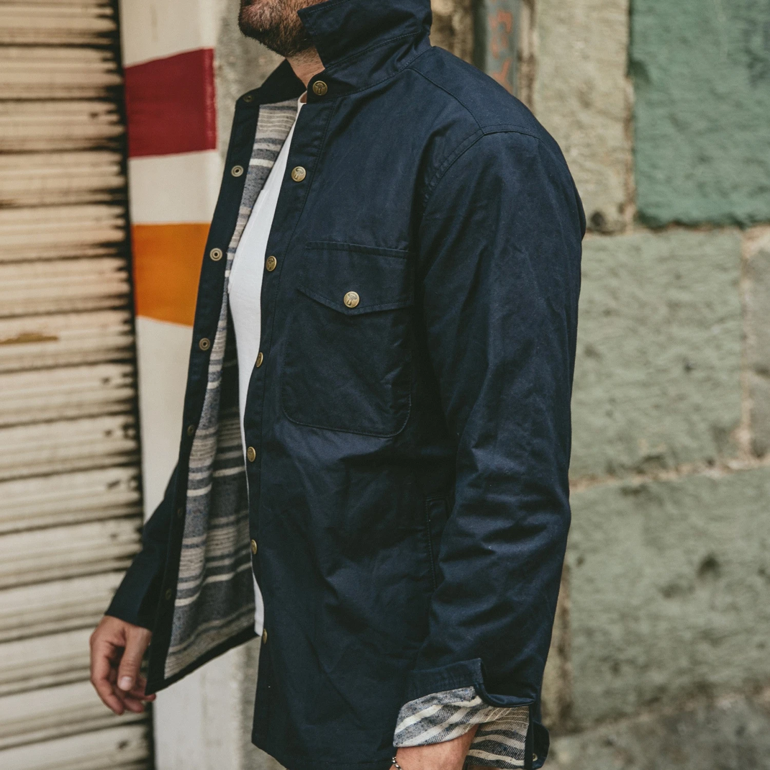 The Chore Jacket In Navy Dry Wax Canvas - Image 3
