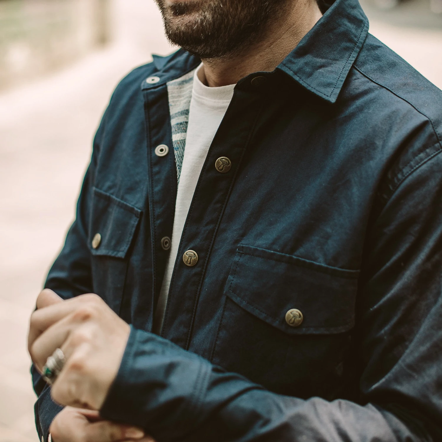 The Chore Jacket In Navy Dry Wax Canvas - Image 6
