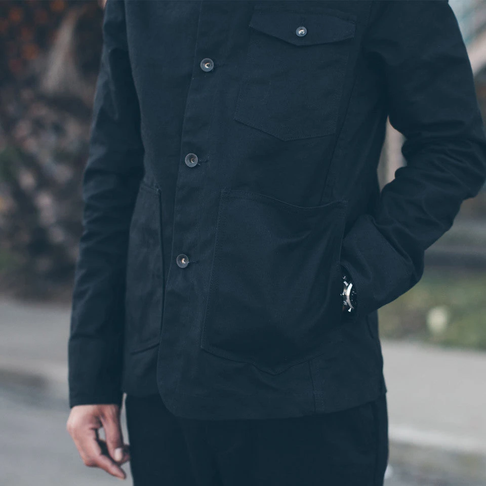 None The Project Jacket In Black Water Repellent Canvas - Image 4