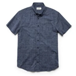 The Short Sleeve Jack In Navy Slub Glen Plaid