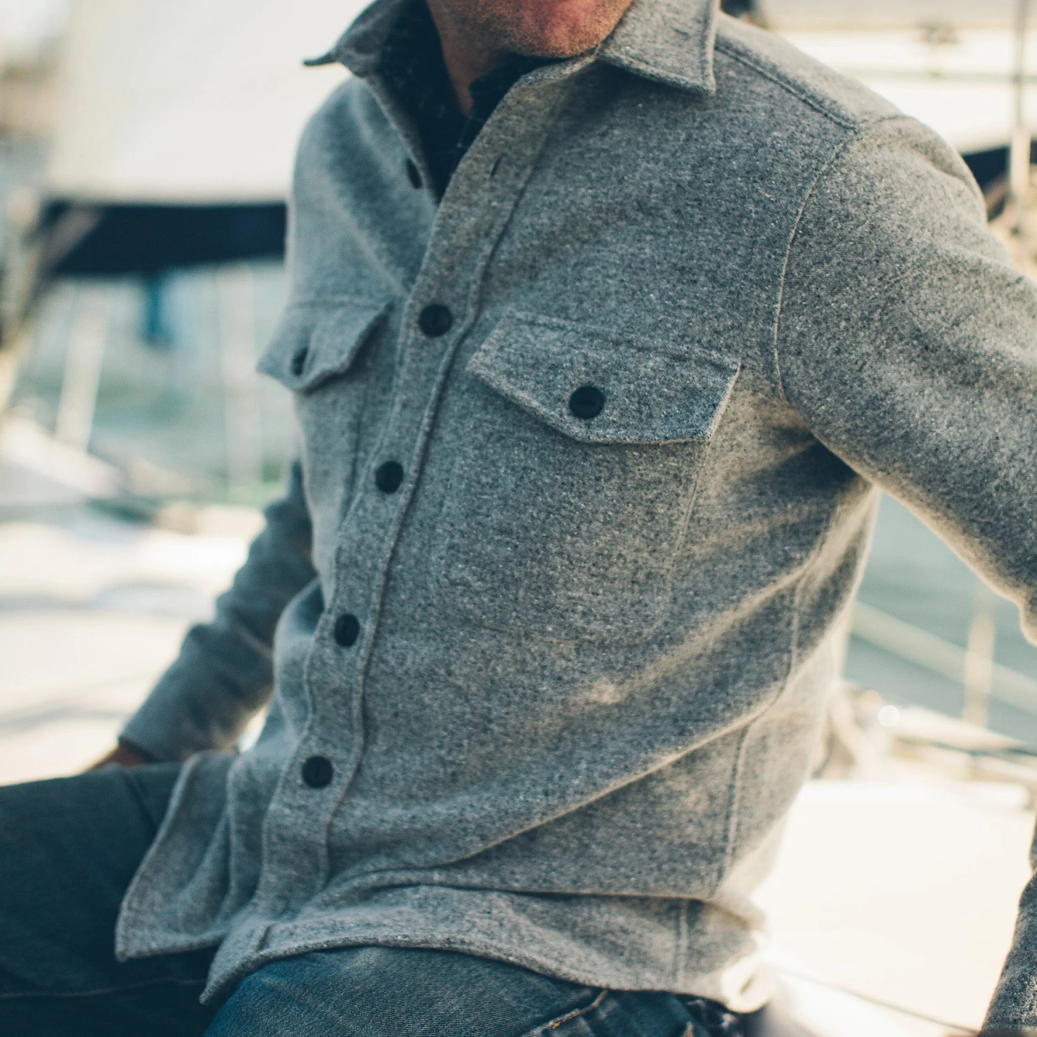 None The Maritime Shirt Jacket In Ash Donegal Lambswool - Image 5