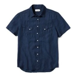 The Short Sleeve Western In Indigo Linen