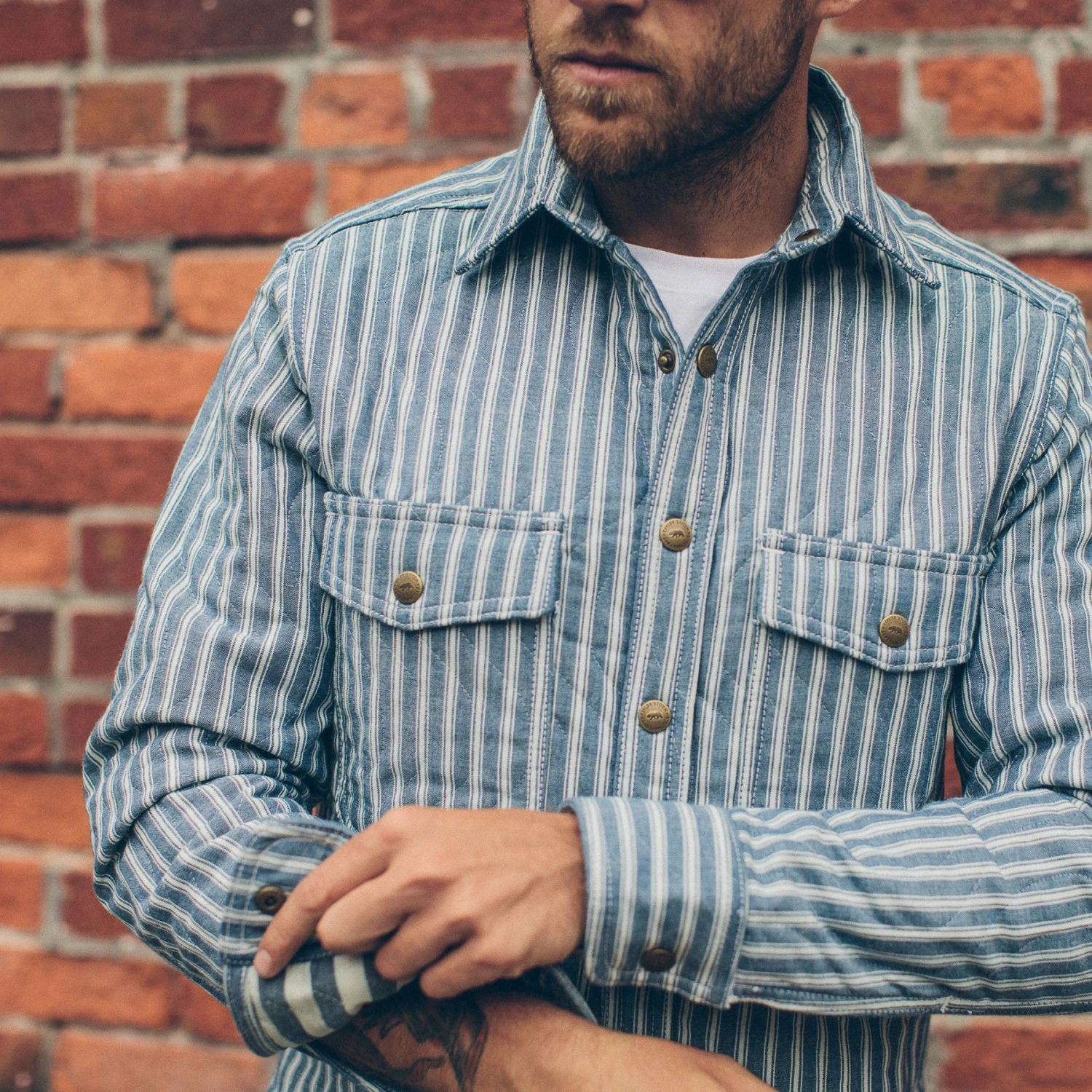 None The Chore Jacket In Striped Chambray - Image 3