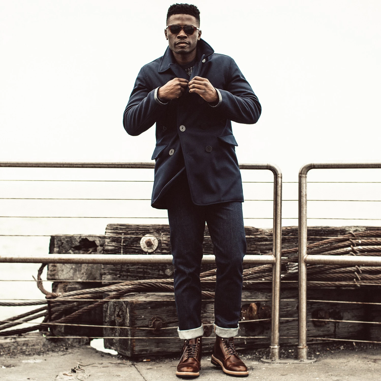 The Mendocino Peacoat In Navy Melton Wool - Image 9