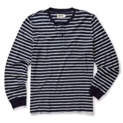 The Organic Cotton Henley In Rinsed Indigo Stripe