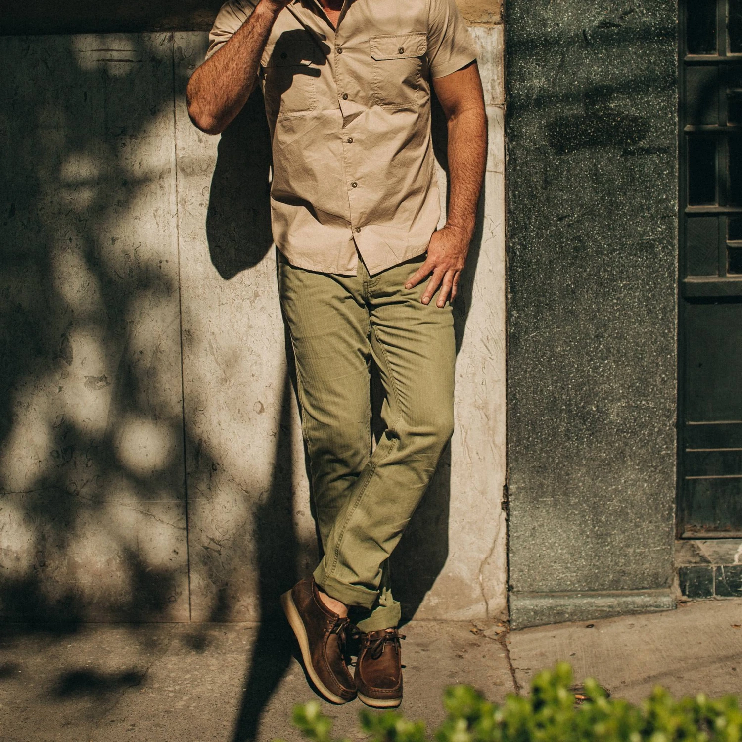 The Camp Pant In Olive Herringbone - Image 2