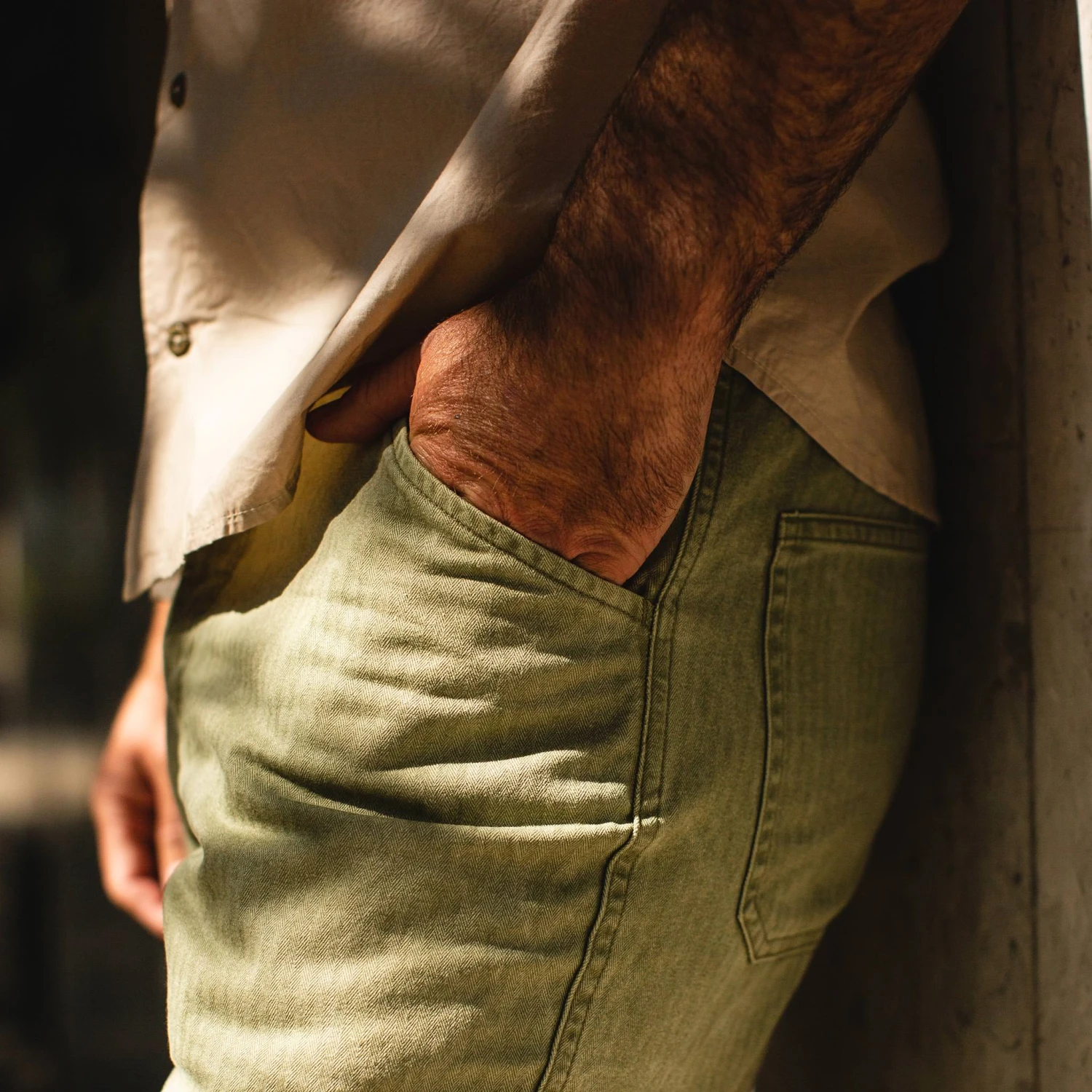 The Camp Pant In Olive Herringbone - Image 3