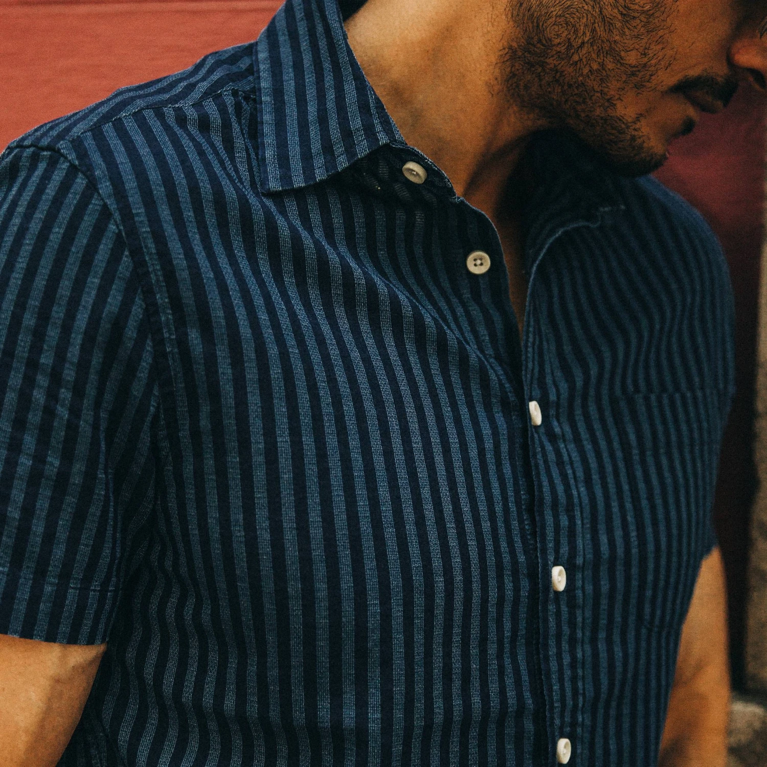 The Short Sleeve California In Indigo Jacquard Stripe - Image 4