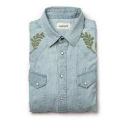 The Embroidered Western Shirt In Washed Denim