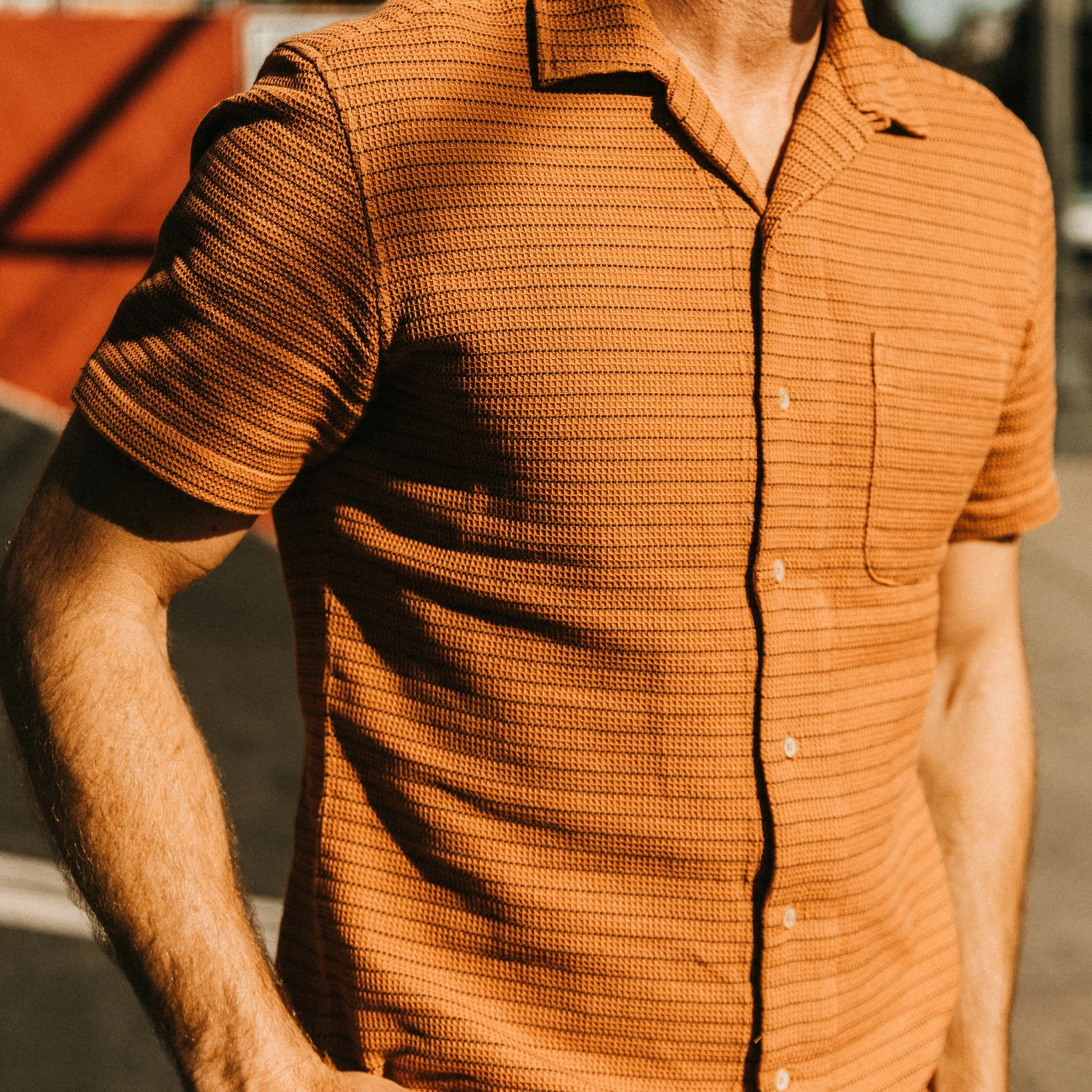The Short Sleeve Hawthorne In Rust Pickstitch Waffle - Image 3