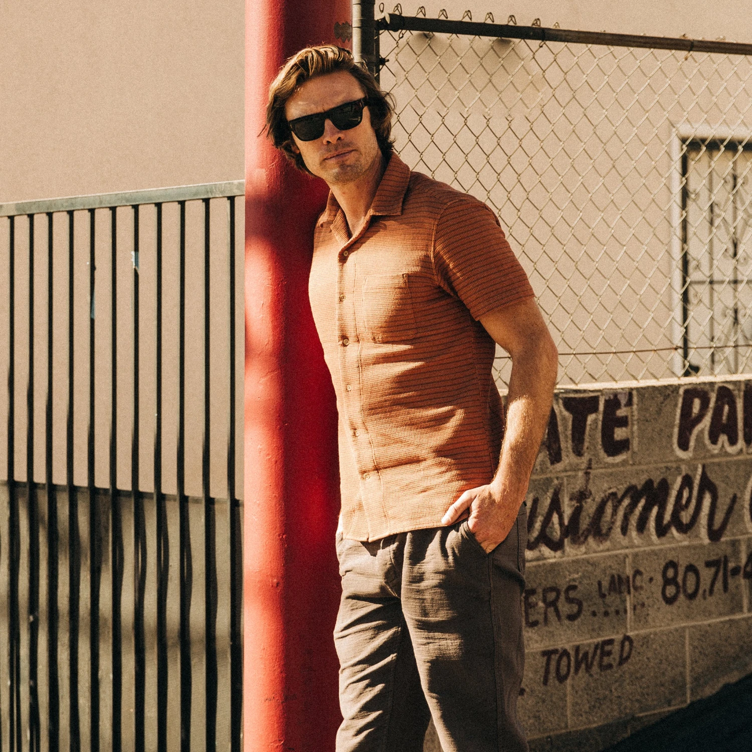 The Short Sleeve Hawthorne In Rust Pickstitch Waffle - Image 4