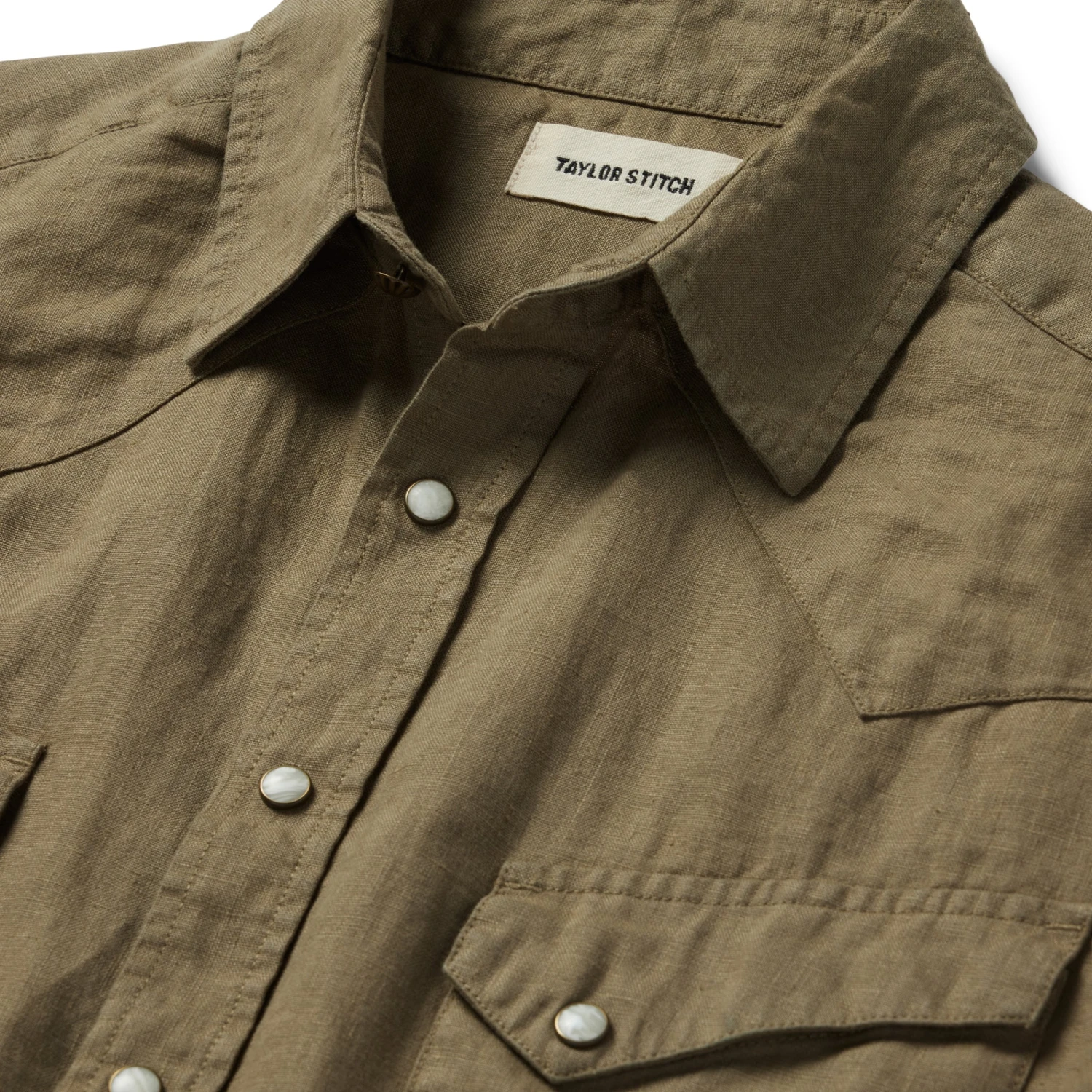 The Short Sleeve Western In Olive Linen - Image 5