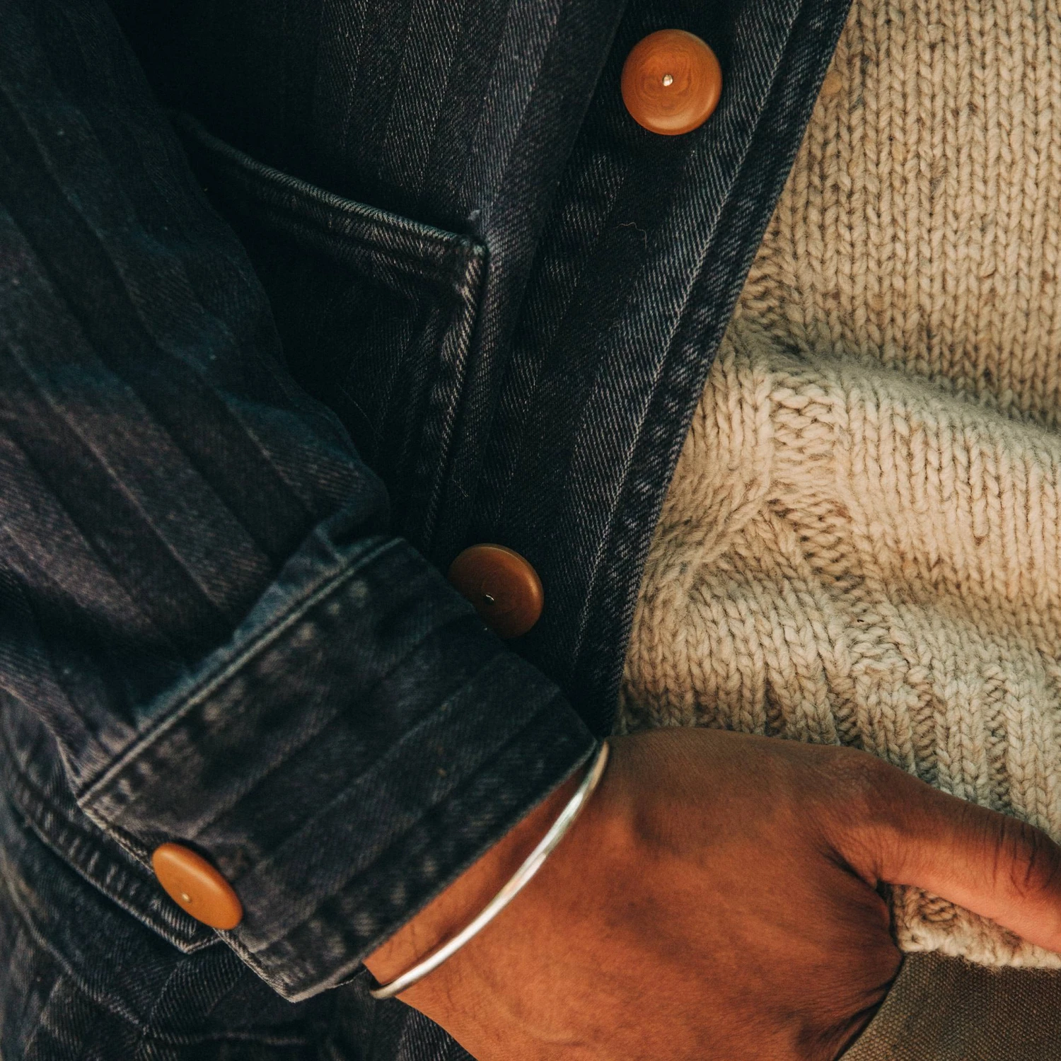 The Ojai Jacket In Washed Indigo Herringbone - Image 4