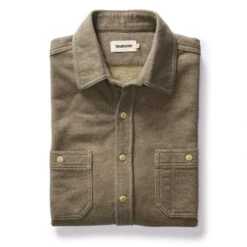 The Utility Shirt In Fatigue Olive French Terry Twill Knit