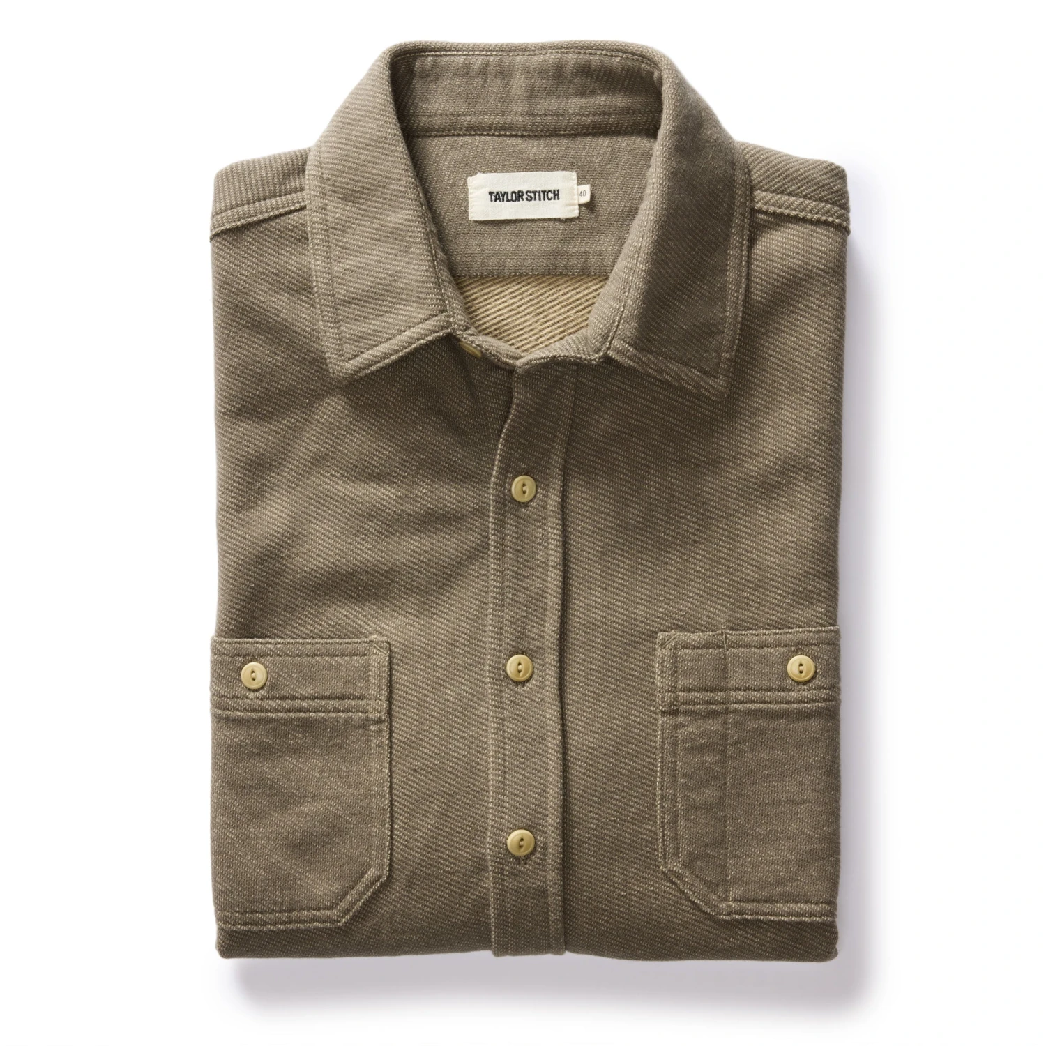 The Utility Shirt In Fatigue Olive French Terry Twill Knit