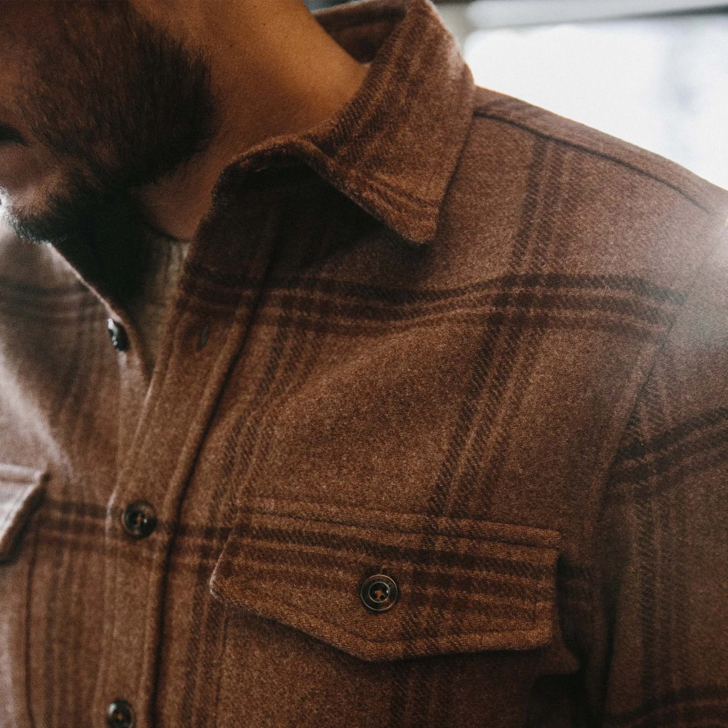 The Maritime Shirt Jacket In Espresso Plaid Wool - Image 3