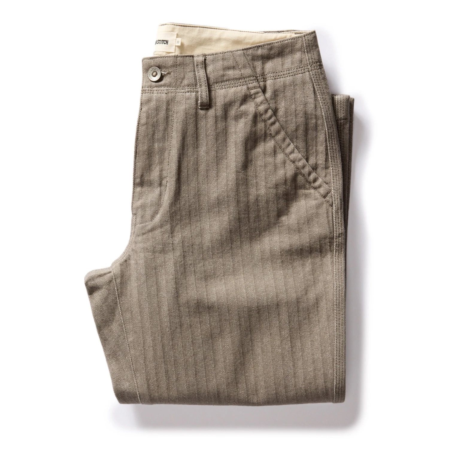 The Morse Pant In Smoked Olive Herringbone Twill