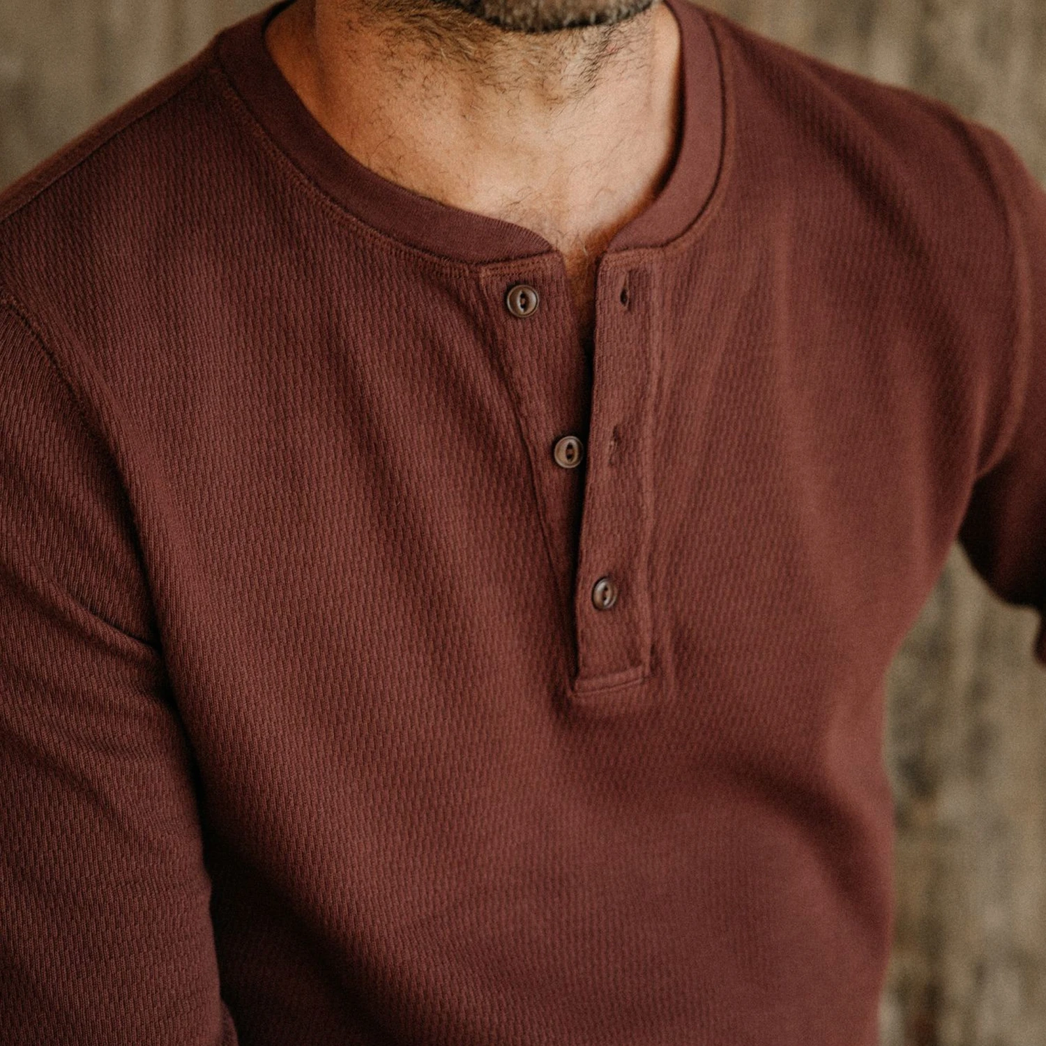 The Organic Cotton Waffle Henley In Burgundy - Image 3