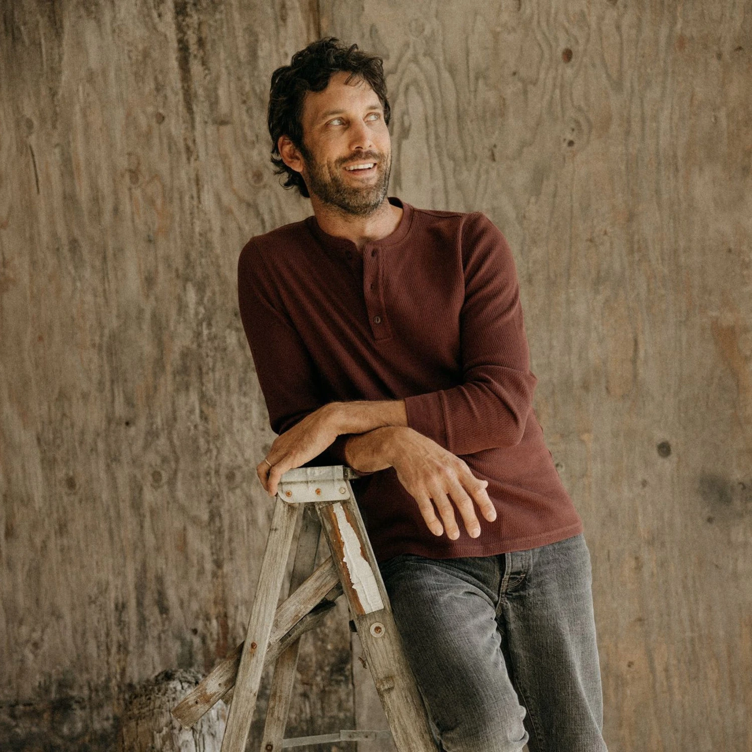 The Organic Cotton Waffle Henley In Burgundy - Image 4