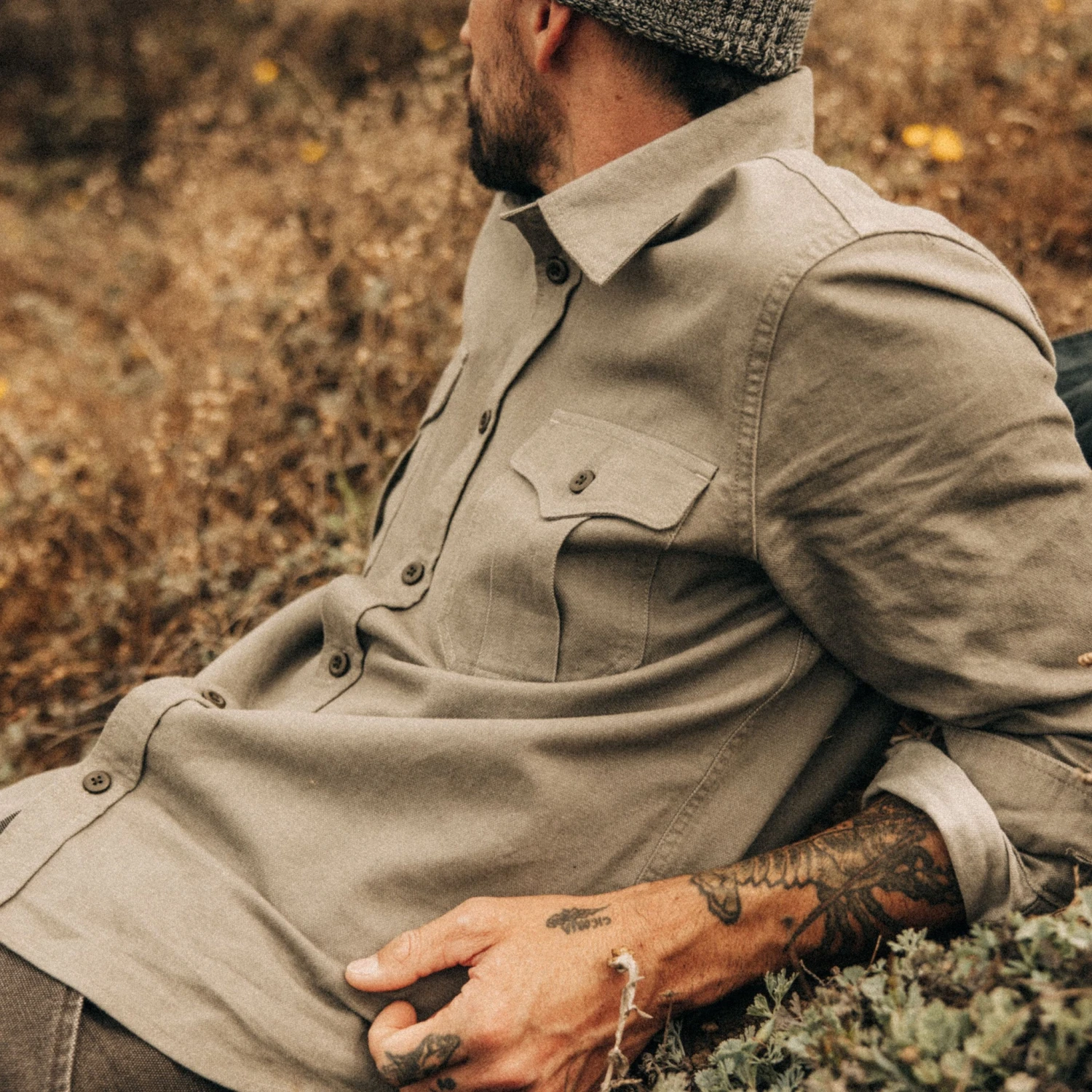 The Saddler Shirt In Smoked Olive Twill - Image 3