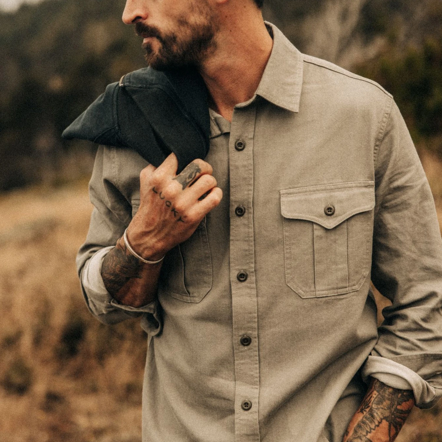 The Saddler Shirt In Smoked Olive Twill - Image 5