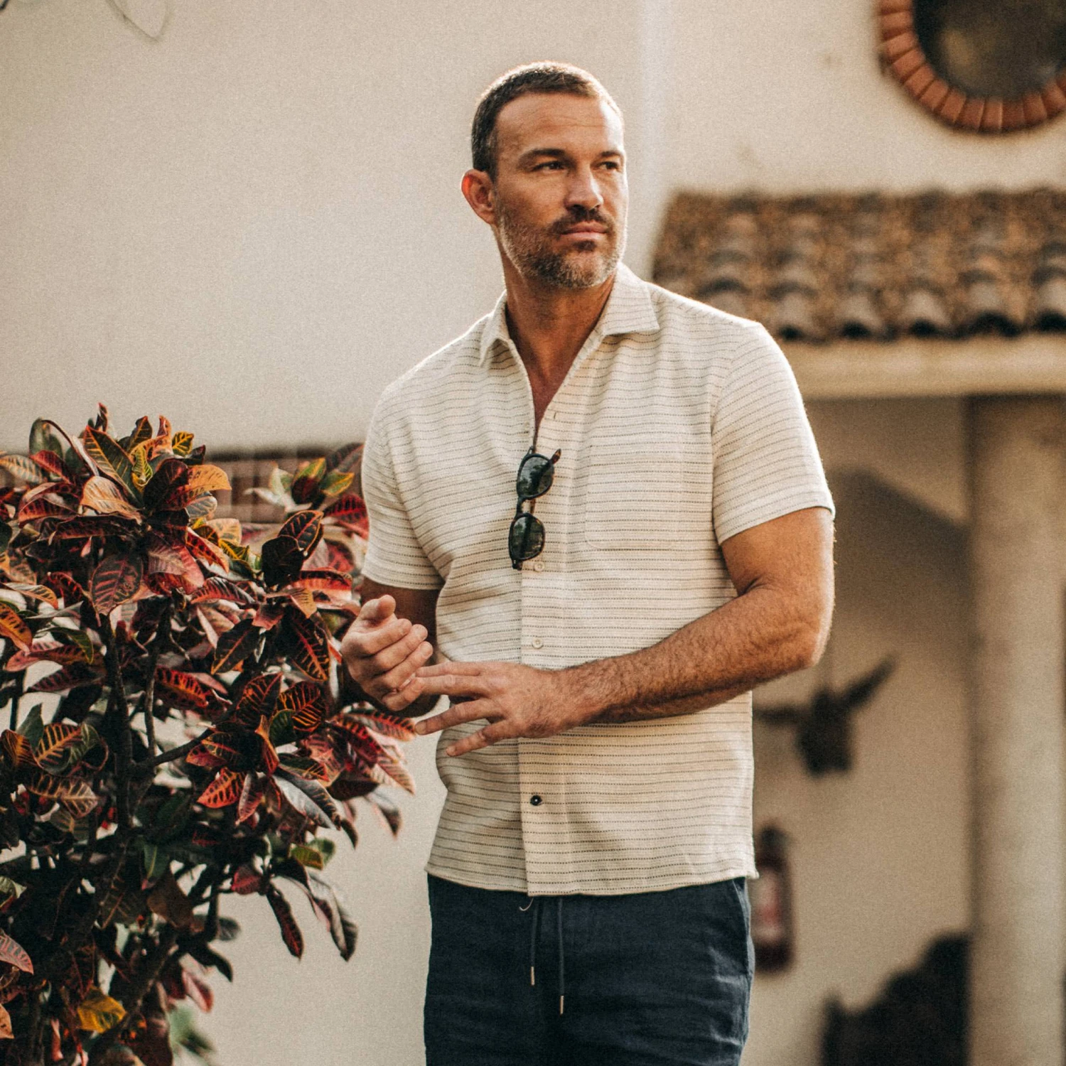 The Short Sleeve Hawthorne In Natural Pickstitch Waffle - Image 2