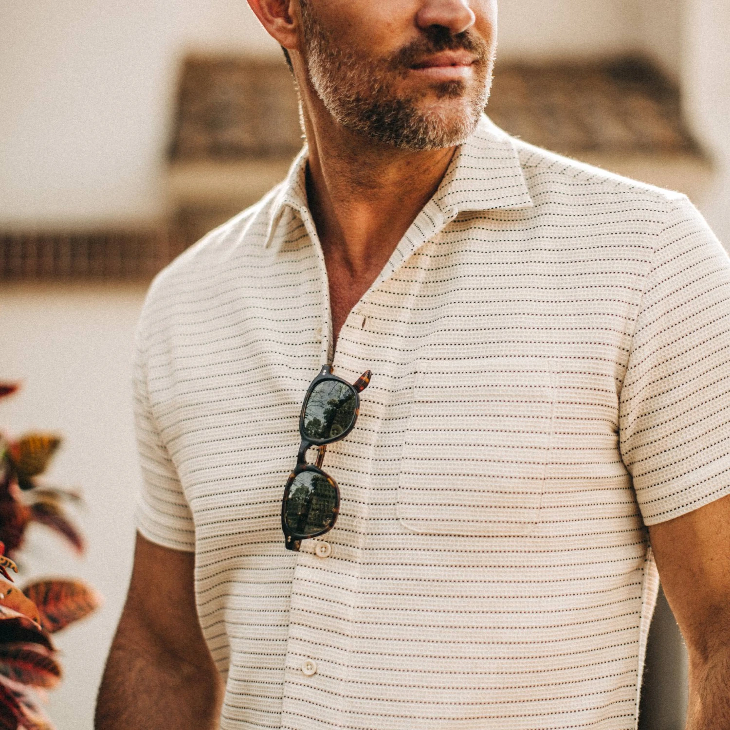 The Short Sleeve Hawthorne In Natural Pickstitch Waffle - Image 3