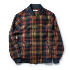 None The Bomber Jacket In Navy Plaid Wool