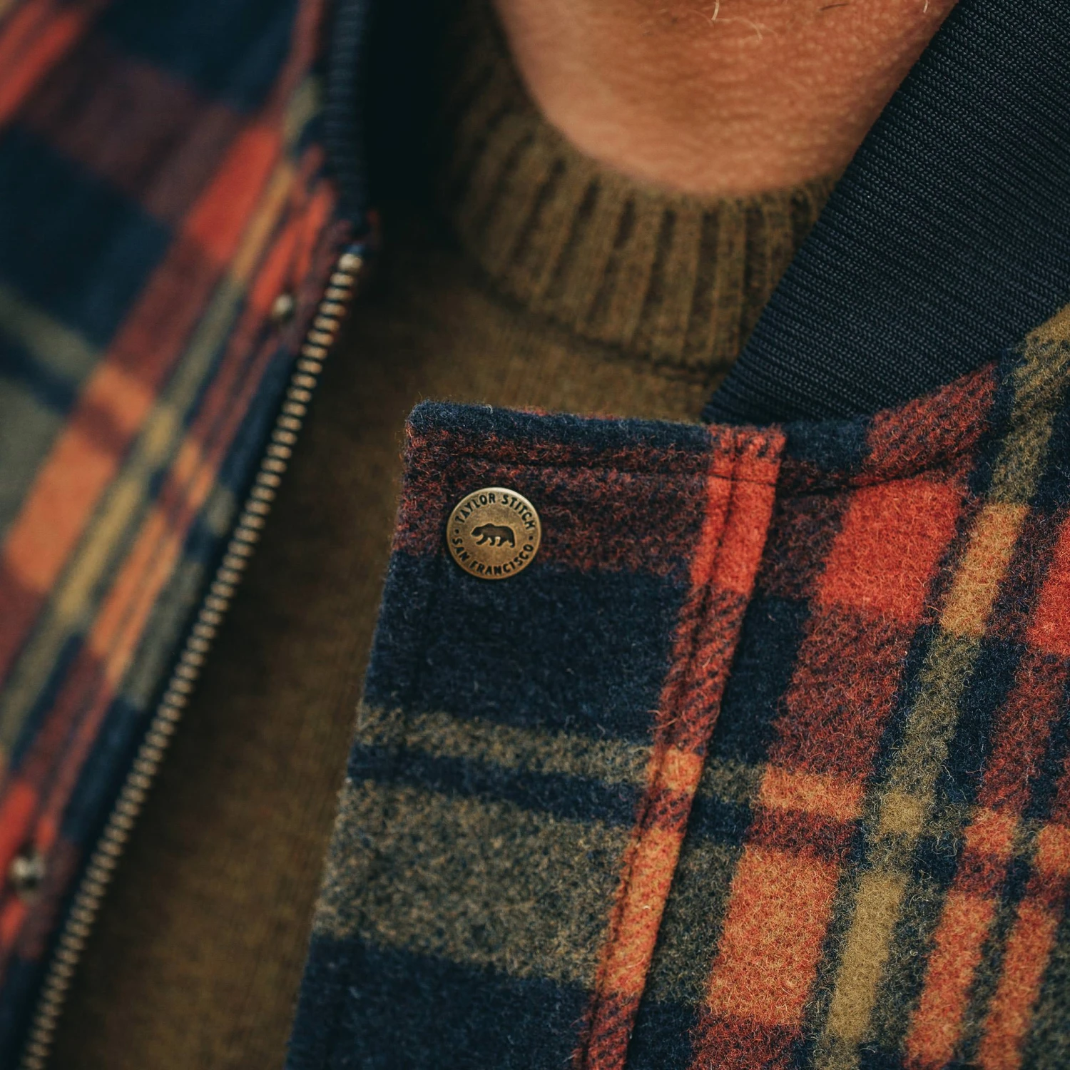 None The Bomber Jacket In Navy Plaid Wool - Image 4