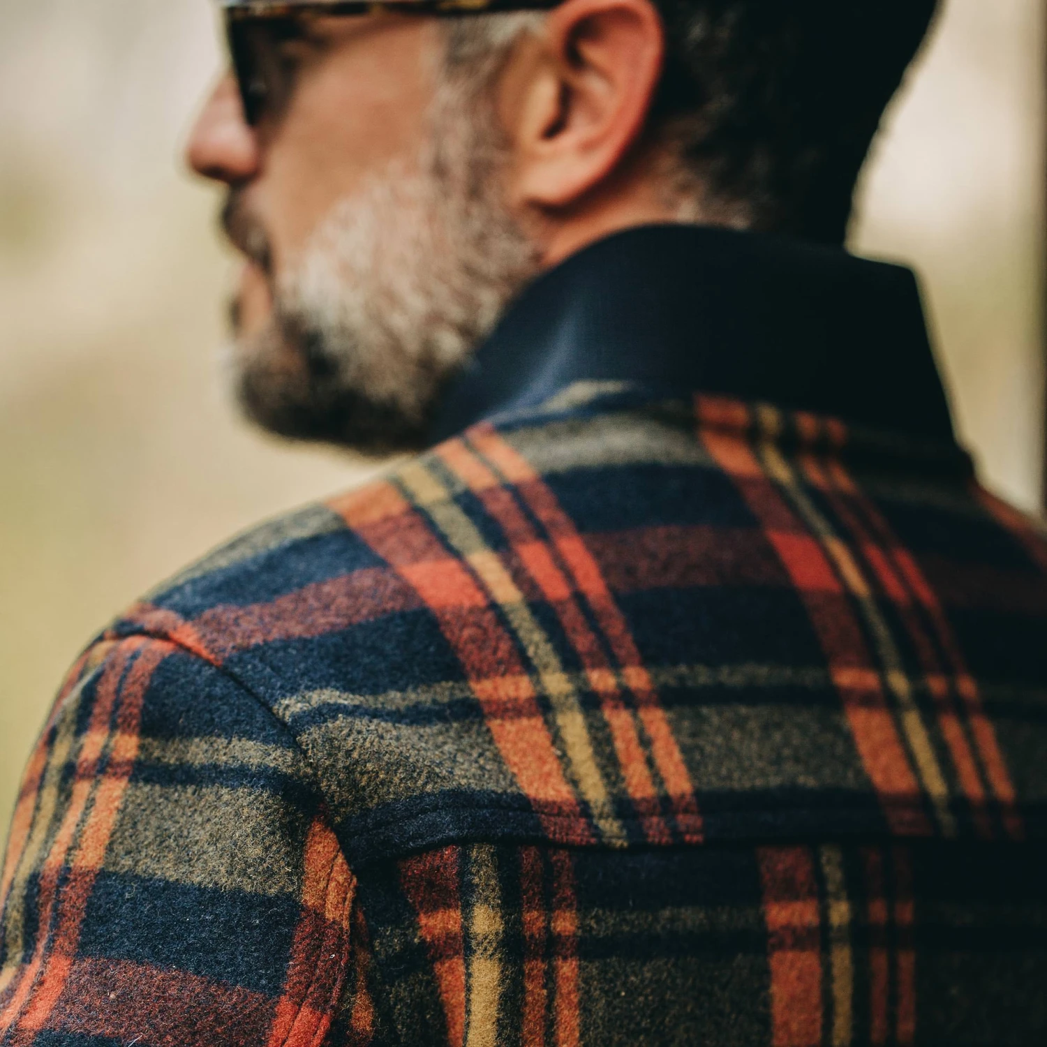 None The Bomber Jacket In Navy Plaid Wool - Image 6
