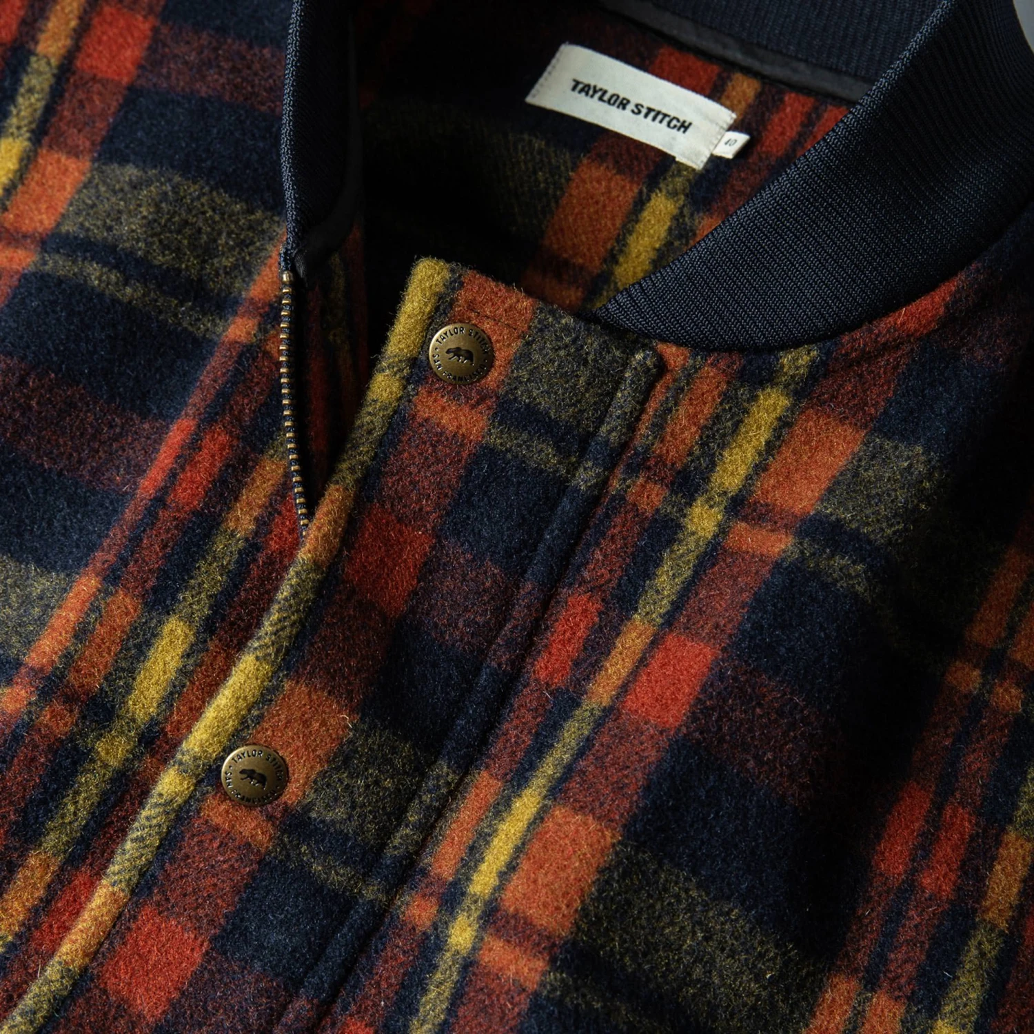 None The Bomber Jacket In Navy Plaid Wool - Image 7