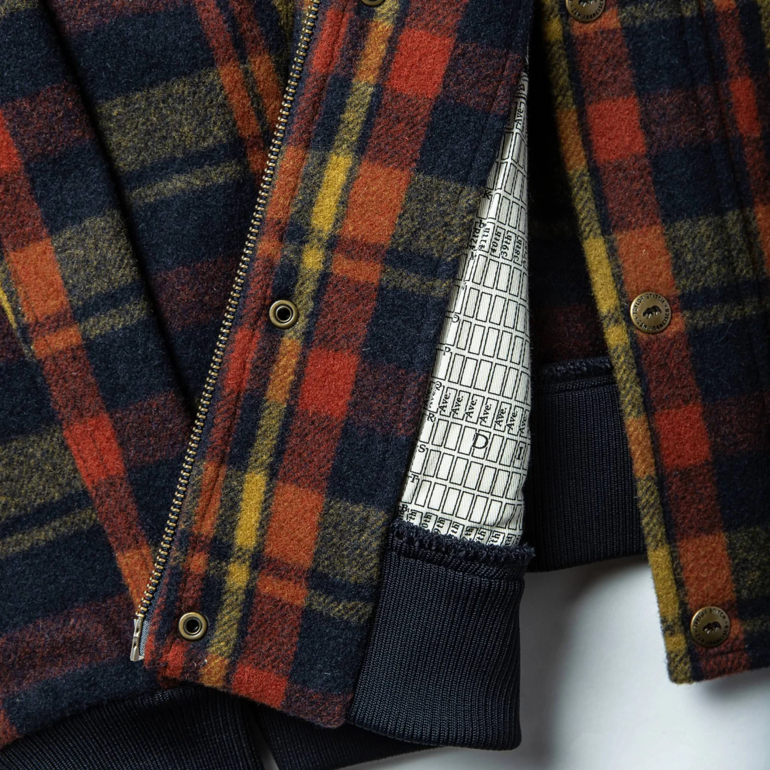 None The Bomber Jacket In Navy Plaid Wool - Image 8