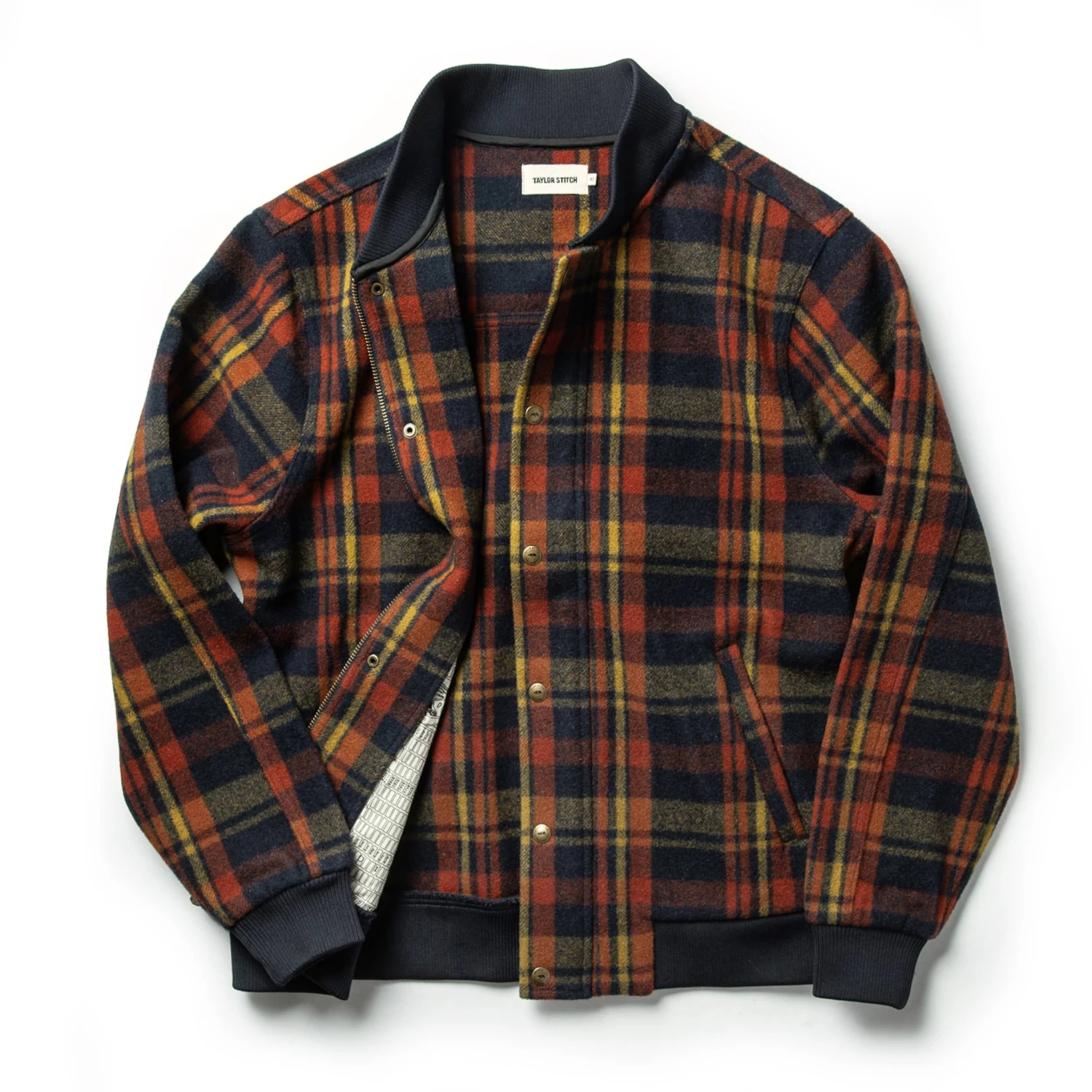 None The Bomber Jacket In Navy Plaid Wool - Image 10