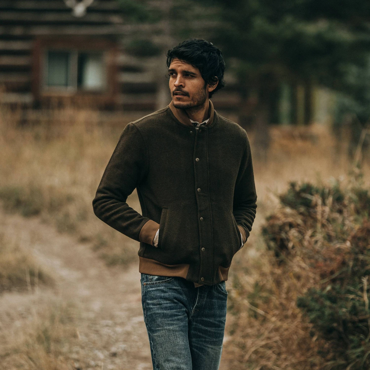 None The Bomber Jacket In Olive Wool - Image 2