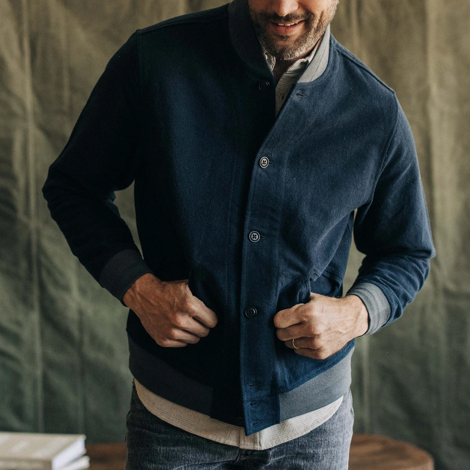 The Bomber Jacket In Dark Navy Moleskin - Image 3