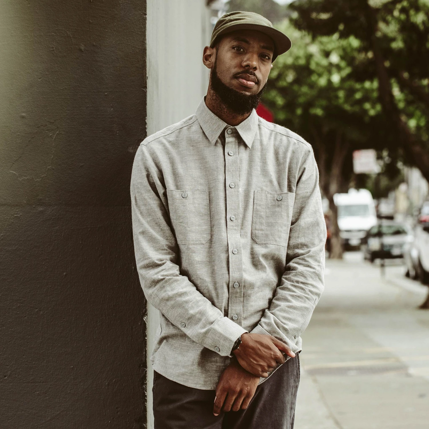 The California In Olive Hemp Chambray - Image 3