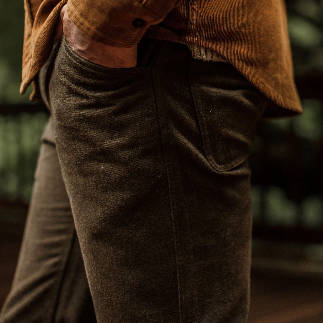 The Camp Pant In Heather Olive Twill - Image 2