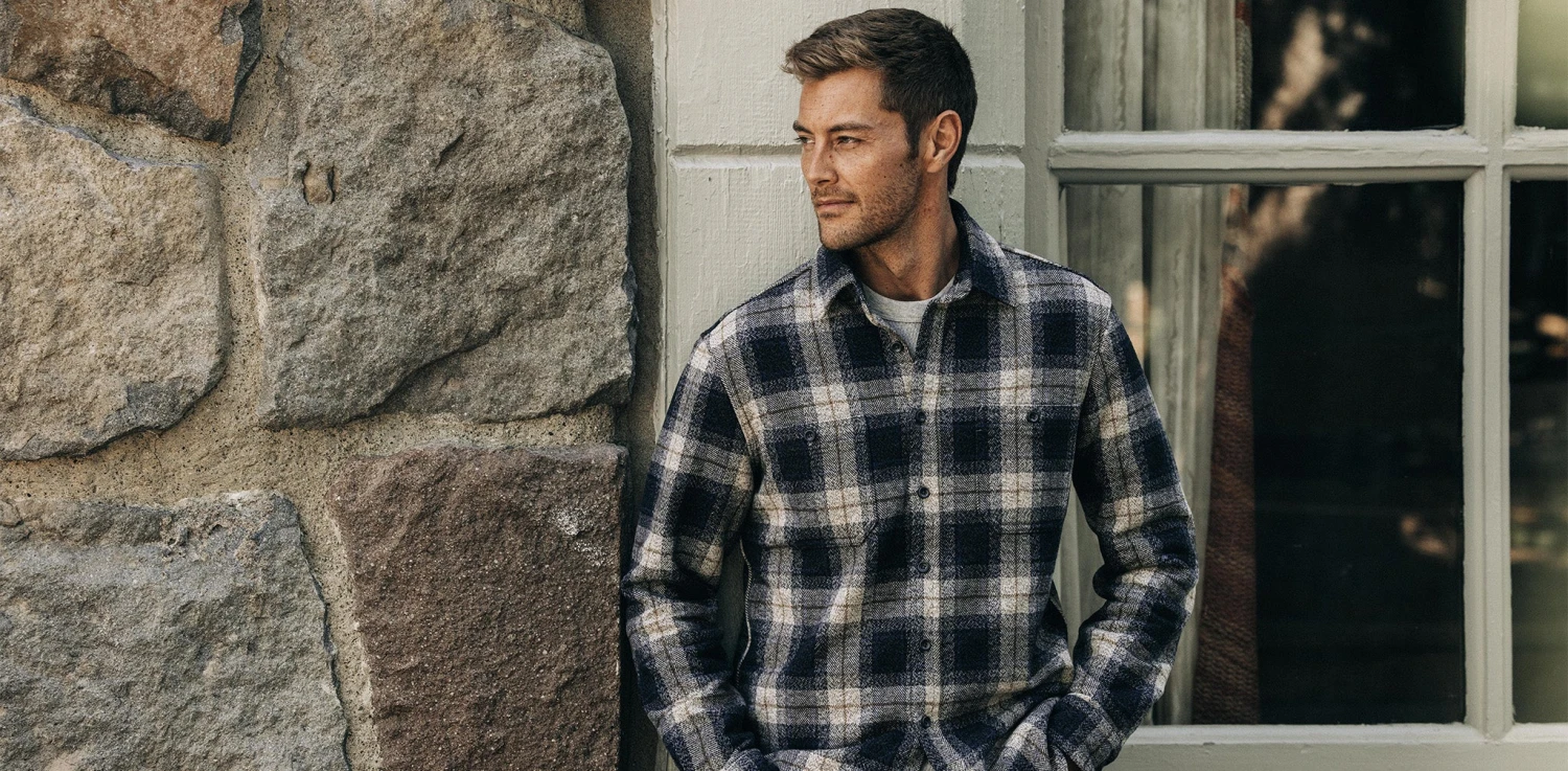 The Utility Shirt In Navy Jaspe Herringbone Plaid - Image 8