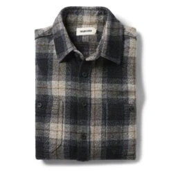 The Utility Shirt In Navy Jaspe Herringbone Plaid