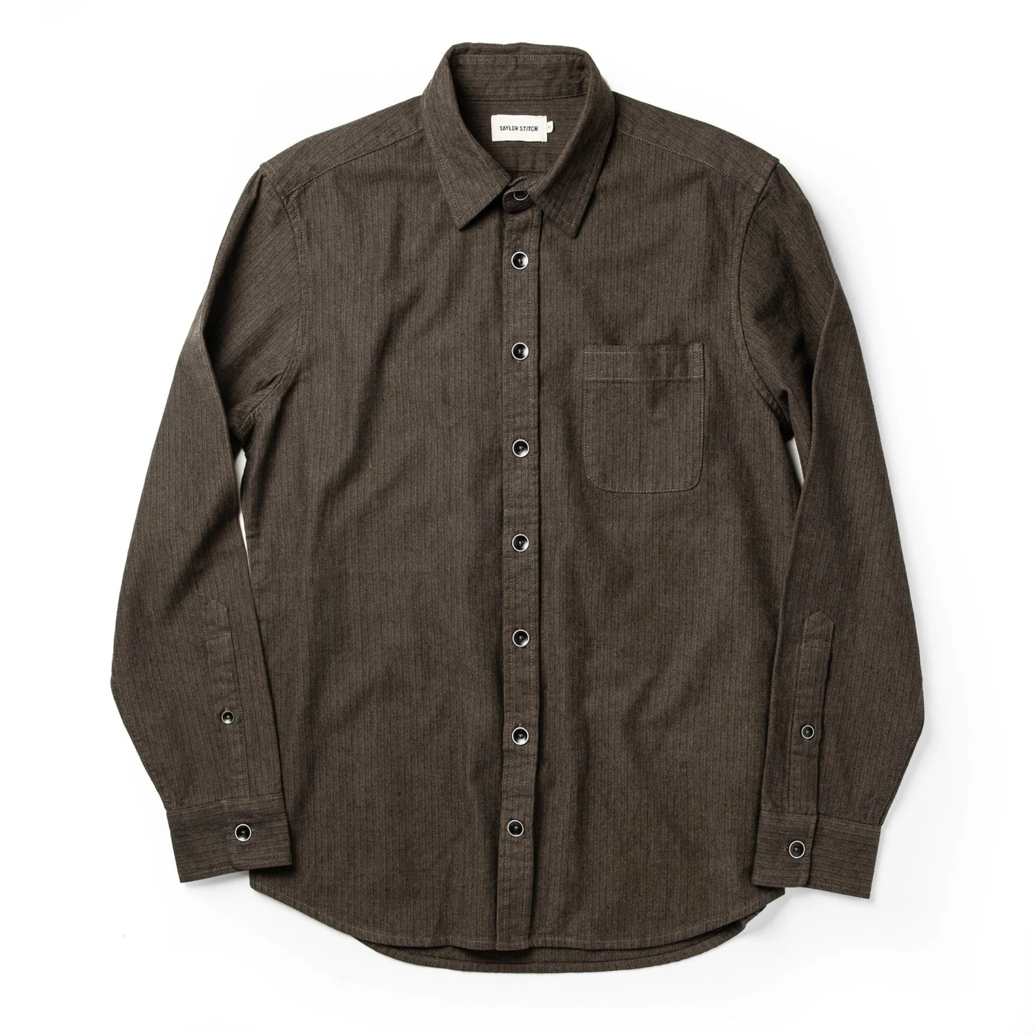 The Mechanic Shirt In Dark Olive Herringbone - Image 7