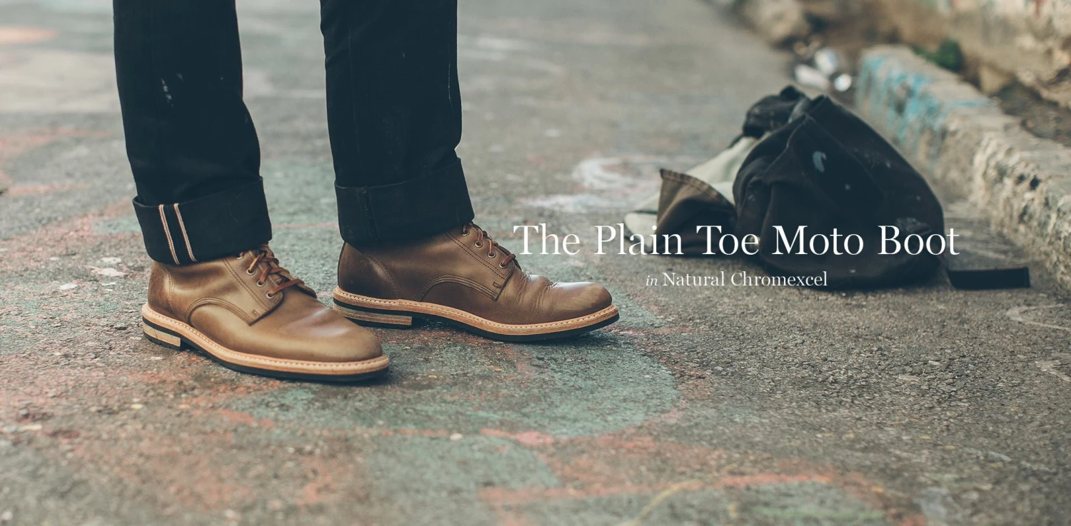 None The Plain Toe Moto Boot In Natural Chromexcel - Image 8
